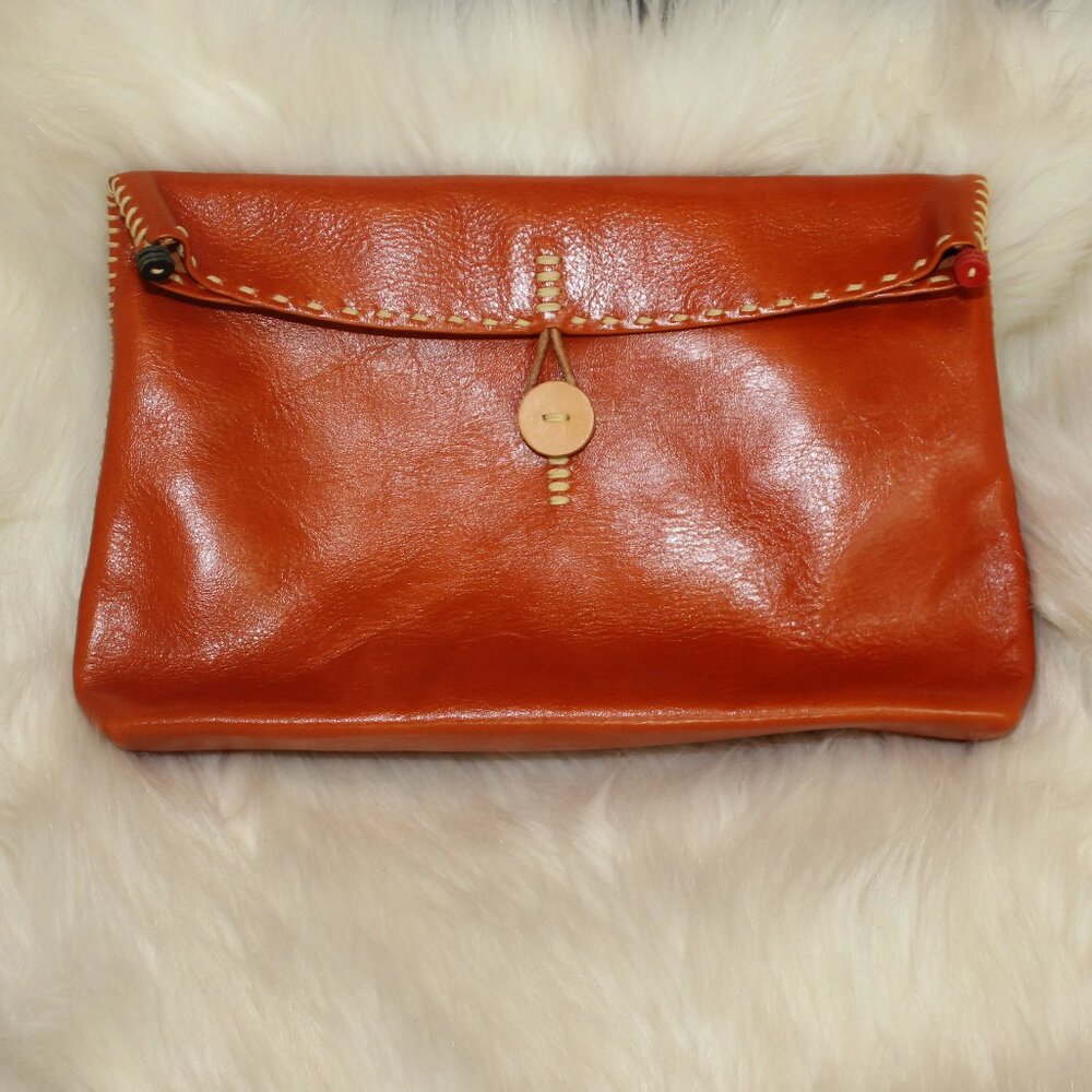Fredd and Basha Henri bag leather Clutch brow snap closure 11"L  x 7.5" W x 2"